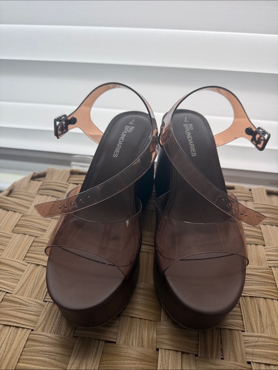 No Boundaries Shoes - No Boundaries Brown Clear-Strap Platform Sandals